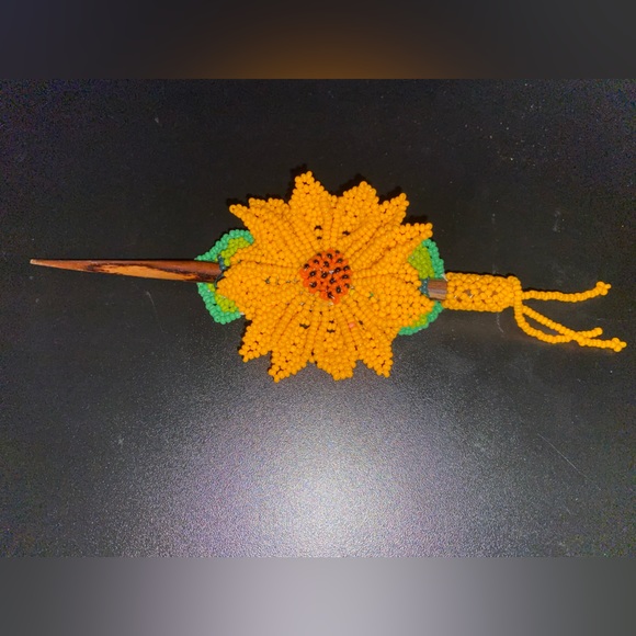 Orange Beaded Hair Wooden Stick Flower accessories - Picture 3 of 11